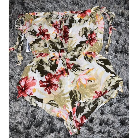 Forever 21 Swimsuit Coverup Romper Women Small Short Floral Beach Swim Wear - Picture 3 of 8